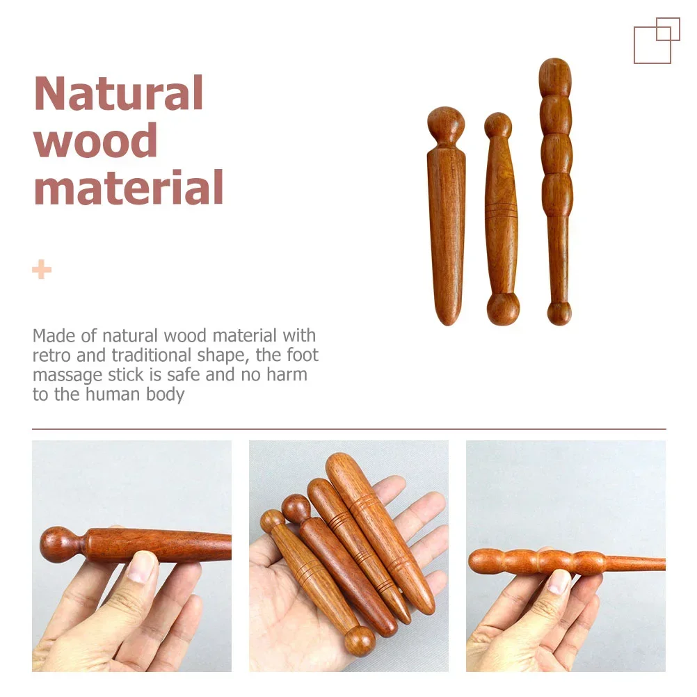 3 Pcs Massagers Feet Muscle Scraping Tool Hand Tools Roller Stick Wood Thai Foot Mahogany Beauty Massage Stick