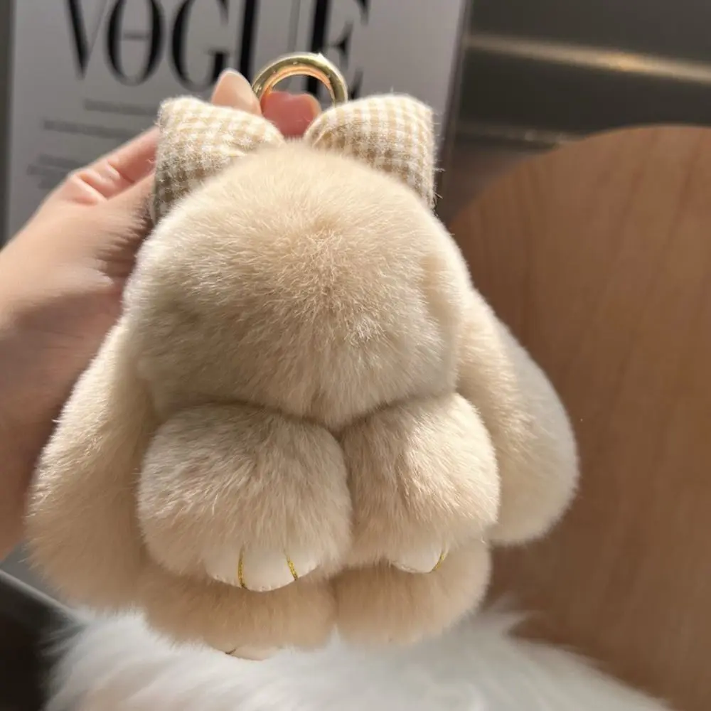 

Fashion Cute Fluffy Bag Charm Bunny Keychain Pompoms Rabbit Fur Keychain Plush Dolls Hair Bow Plush Rabbit Car Key Ring