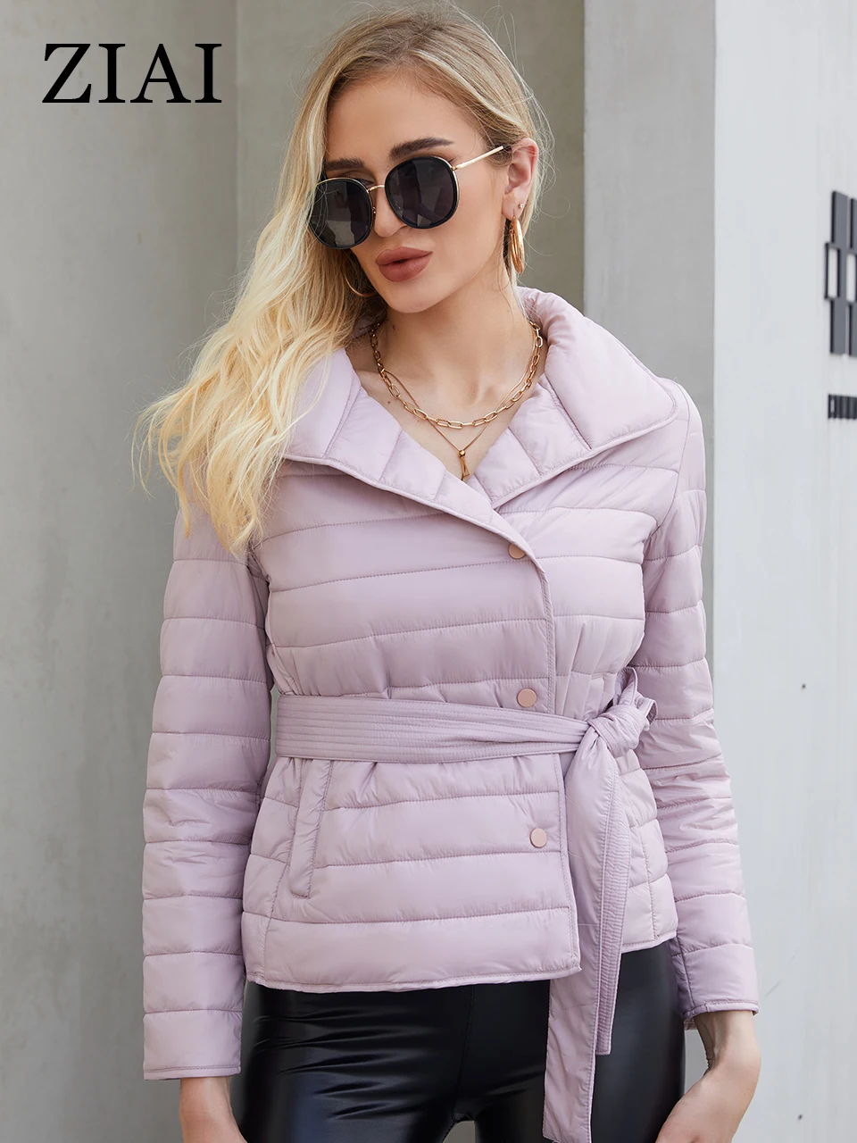 ZIAI women's jacket spring 2022 Short women coat Belt Classic Jackets Slim Fashion Quality lapel light Ladies Parkas ZM-28T89