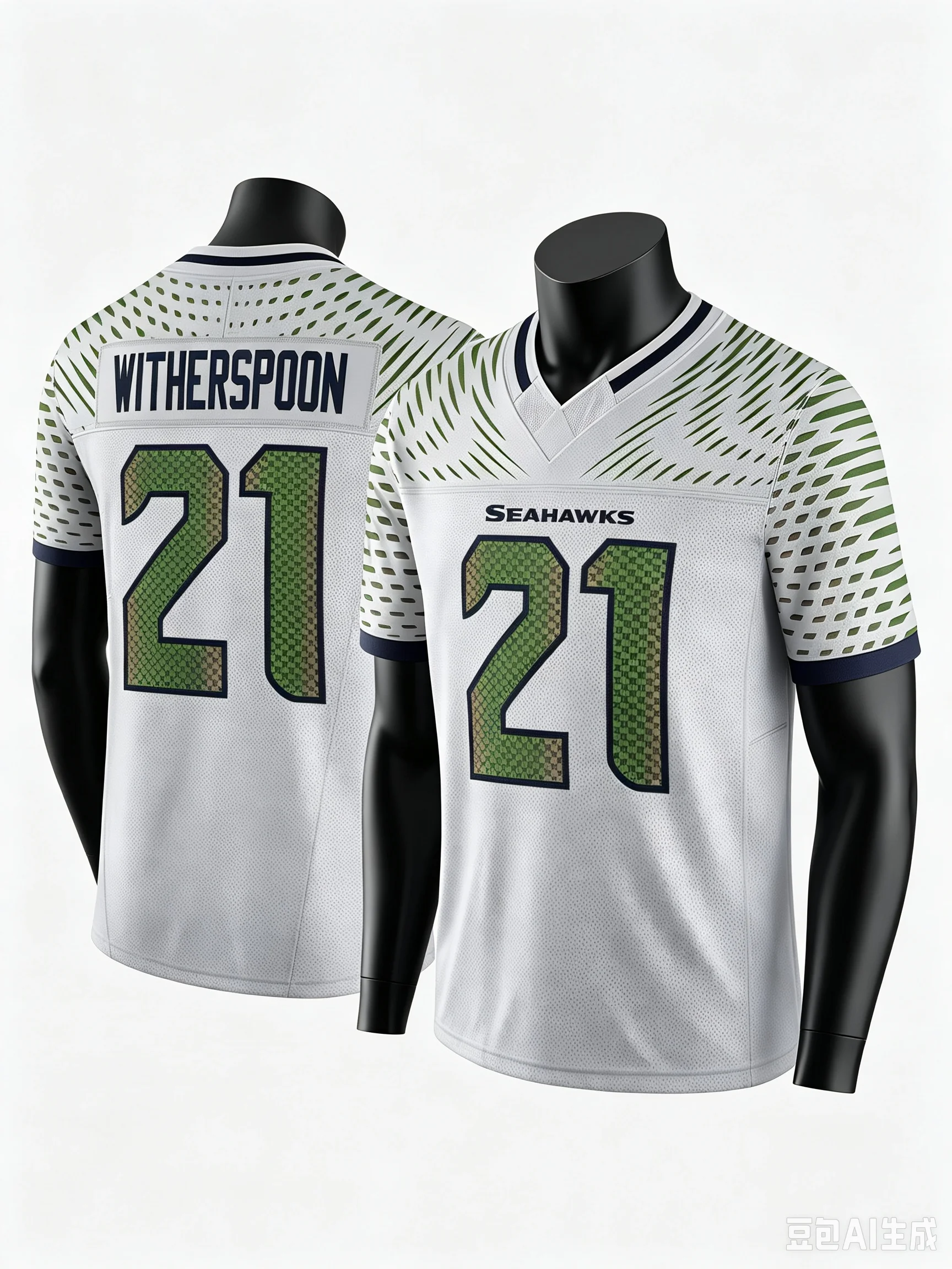 Männer # 21 Witherspoon Weißes Farbverlauf-Fußballtrikot mit Camouflage-Textur, Nummer V-Ausschnitt, Seahawks, atmungsaktives Fan-Trikot, Familien-Set