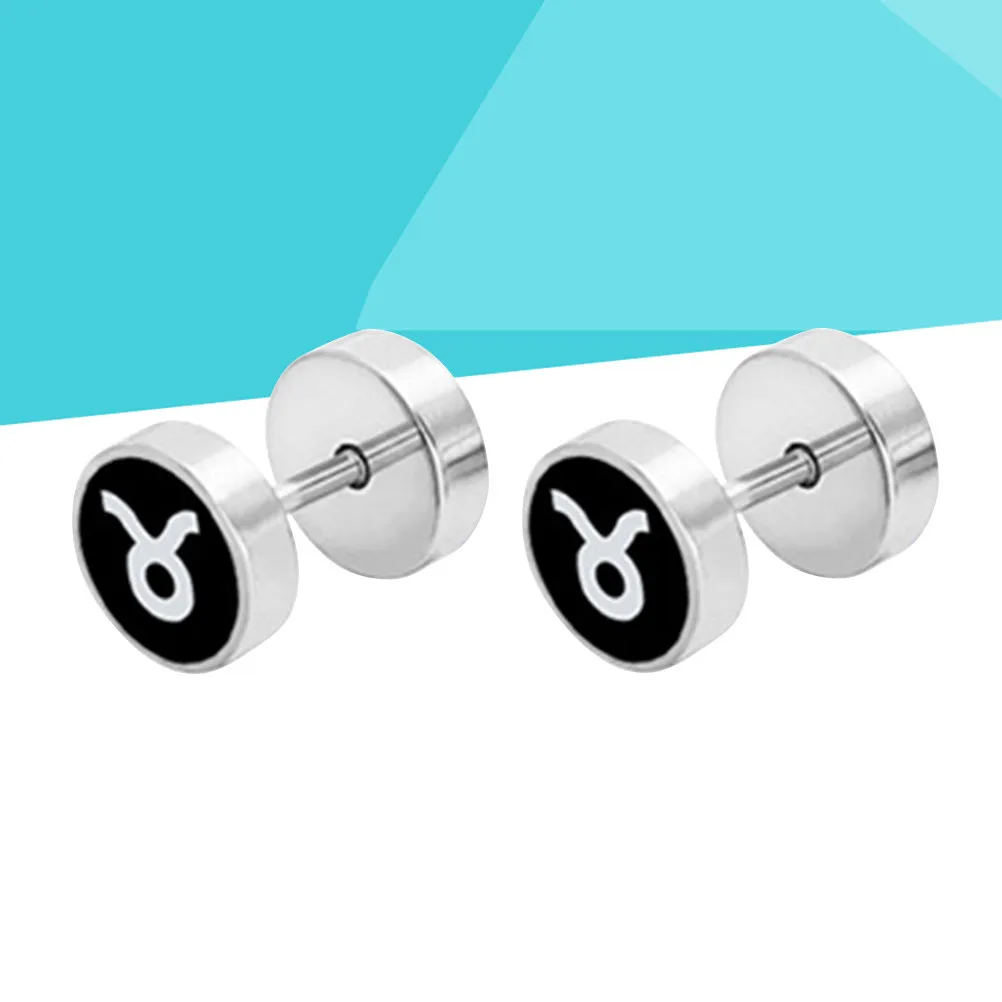 1Pair Stainless Steel Screw Stud Earrings Zodiac Sign Elegant Lightweight Secure Locking Fit for Men Women Daily Wear