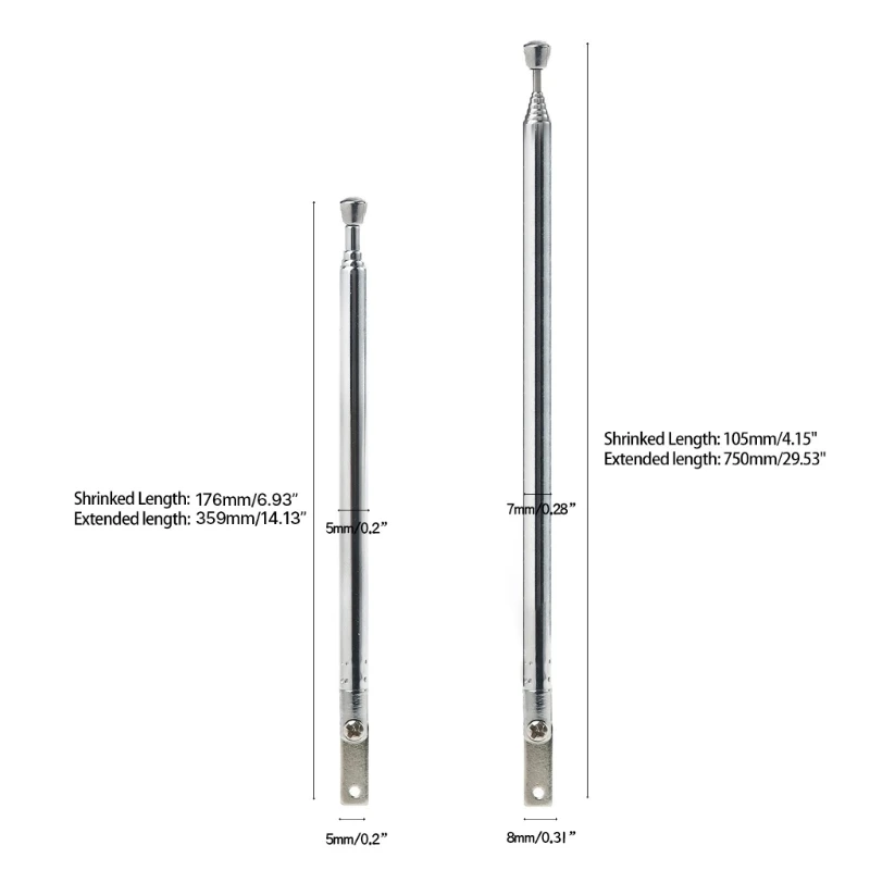 Antena telescópica durável rádio substituição 5/7 seções conectores d46b