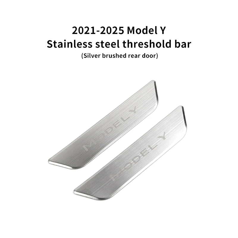 Zilveren RVS drempelbeschermingsstrips voor Tesla 2021-2025 Model Y – Welkomstpedaal voor voor- en achterdeur, anti-kras
