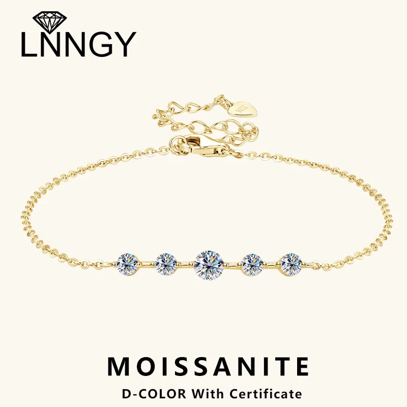 

Lnngy Certified Five Stone Moissanite Bracelet 925 Sterling Silver Chain Bracelets for Women Charm Hand Jewelry 2026 Trend Gift