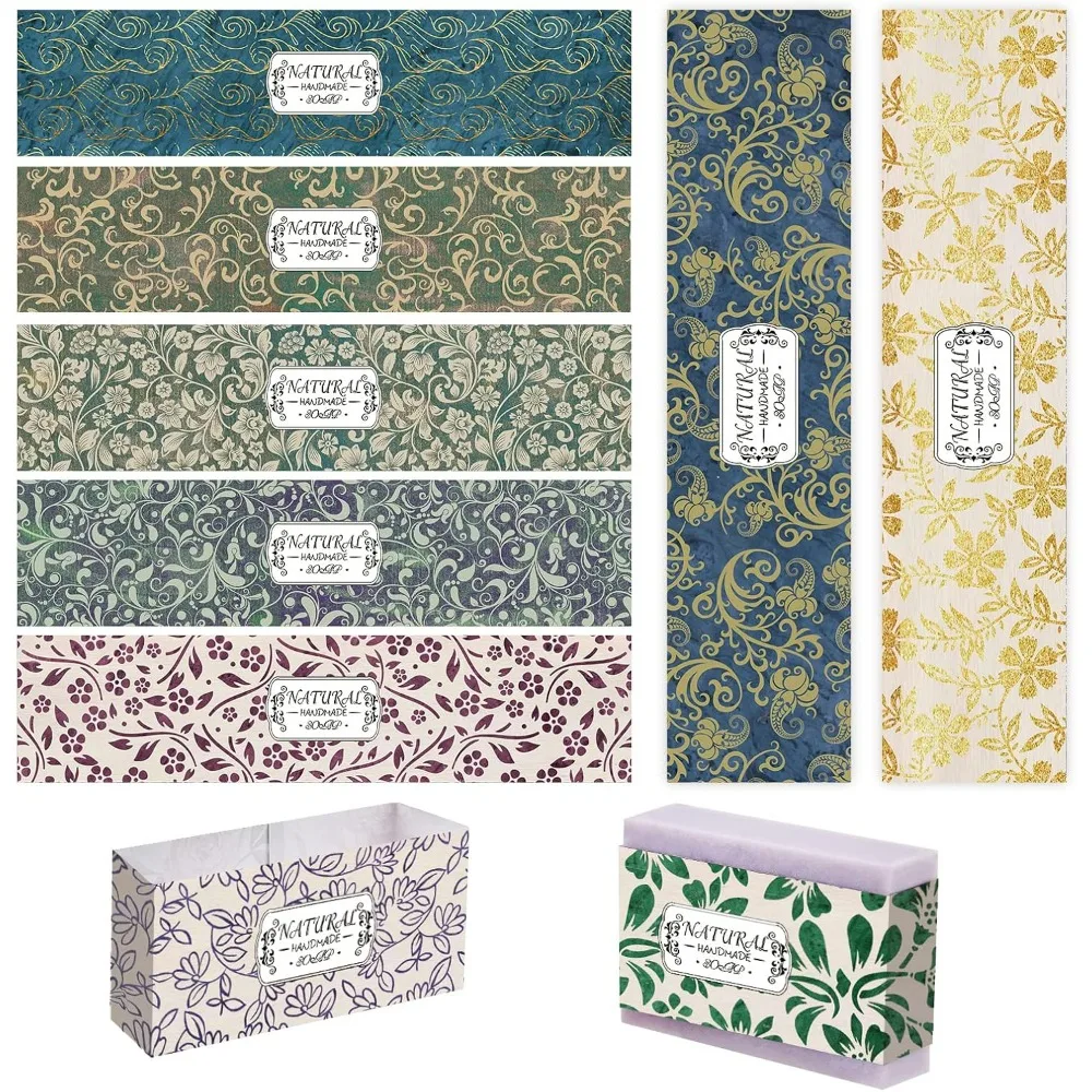 9 Styles Floral Wrap Paper Tape for Homemade Soap 90pcs Flower Wrapper Tropical Paper Tag Sleeves Covers