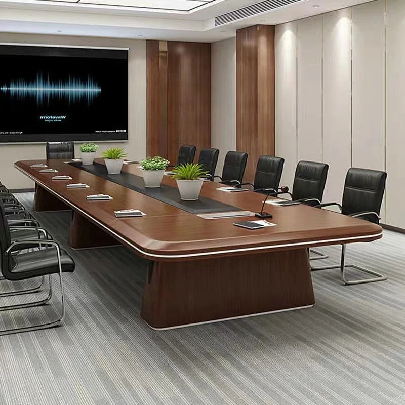 Solid Wood Conference Table Large Painted Office Negotiation Table Modern Meeting Desk and Chair Set Luxury Leather
