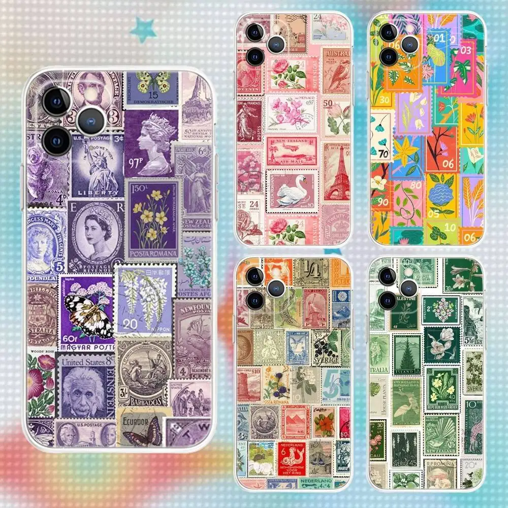 

Stamp Patterns Phone Case For iPhone 16,15,14,13,12,11 Pro,Max,Plus,X,XS,XR,SE,Mini Transparent Silicone Soft