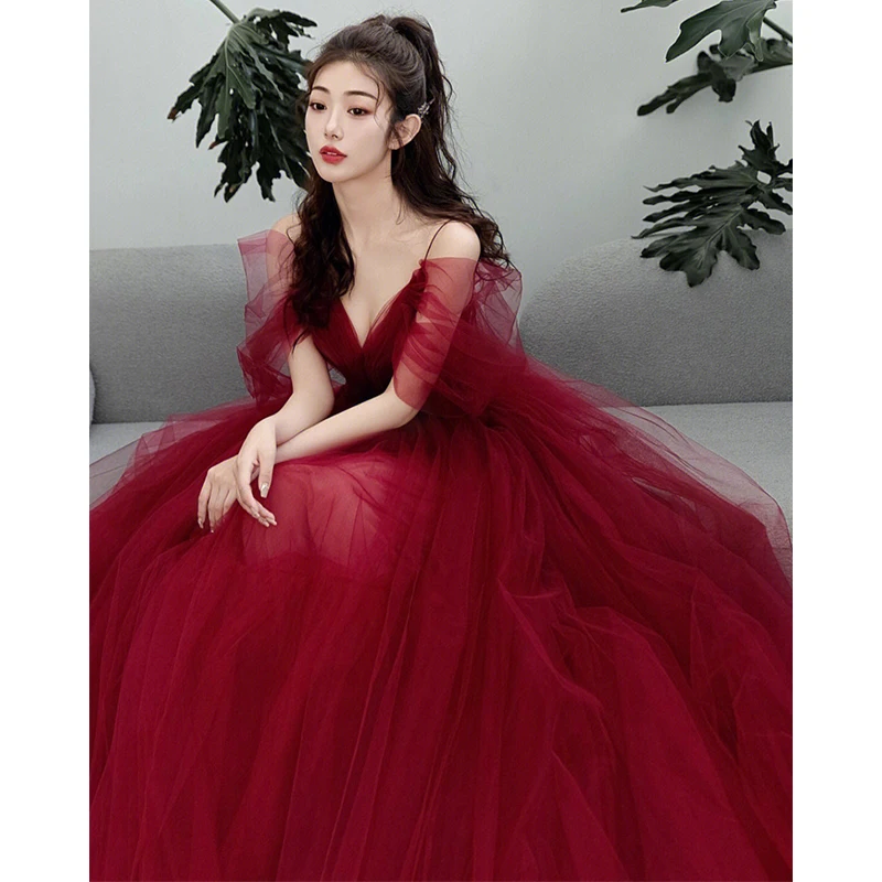 

Ele Bridal Gown Puffy Tulle Performance Costume Year End Par Host Long Sve Floor Length Wedding Dr