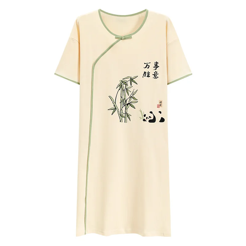 Large Size Vintage Printed Night Dress Women Short Sleeve Cotton Sleep Shirt Loose Ladies Nightwear Nightgowns Vestidos Mujer