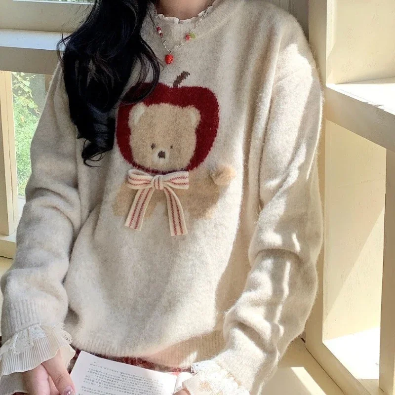 Deeptown Kawaii Sweaters Cartoon Women Harajuku Sweet Knitted Pullovers Autumn Winter Fashion Oversize Cute Aesthetics Sweaters