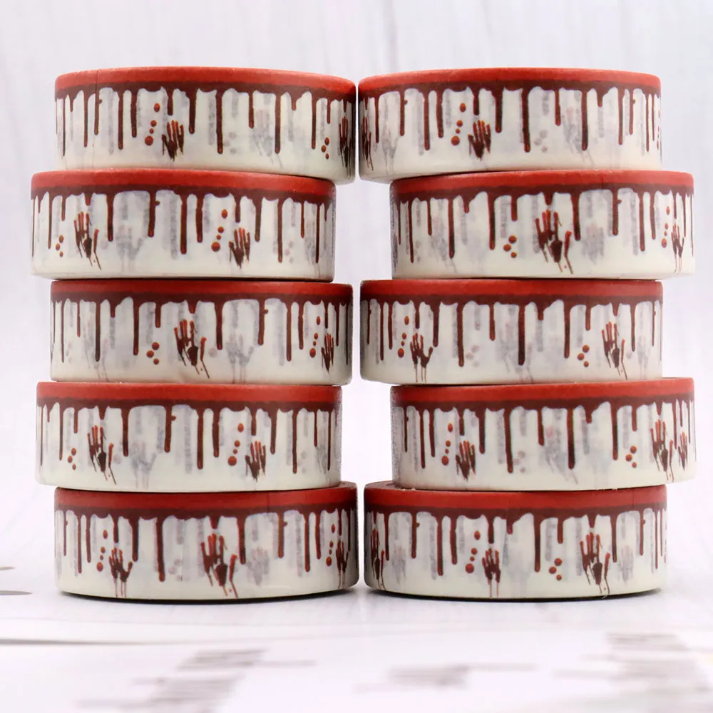 2022 NEW 10pcs/lot 15mm*10m Halloween Blood Handprint Decorative Bone Washi Tape Scrapbooking Masking Tape School Office Supply