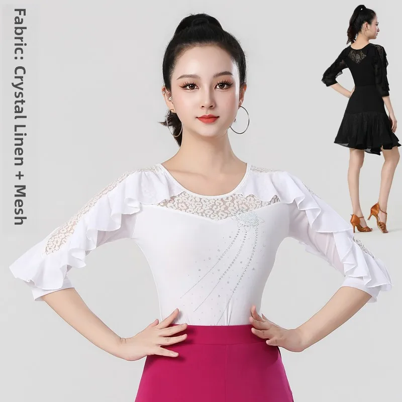 modern-square-dance-top-with-fly-sleeve-elastic-performance-suit-three-step-stamp-social-dance-monument-dancing-clothes