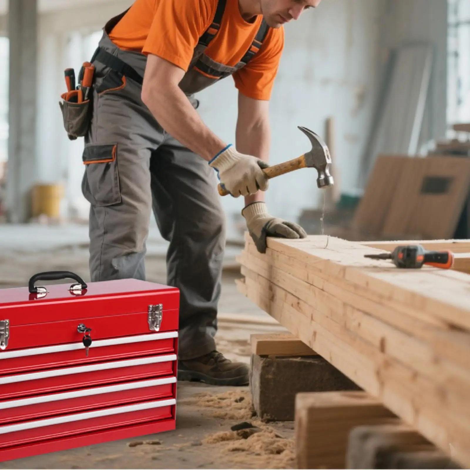 

Portable Tool Box Large Heavy Duty Steel Organizer Chest with Drawers Ball Bearing Slides for Home and Mechanical Work