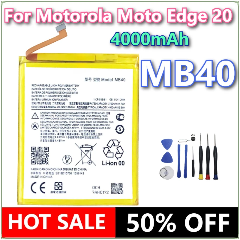 

Brand New MB40 4000mAh Mobile Phone Battery MB40 For Motorola Moto Edge 20 Phone Batteries+Tools