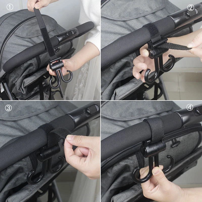 Multifunctional Double Hook Baby Stroller Hanger 360-degree Rotation Adjustment Cart Hook And Loop Fastener Stroller Accessories