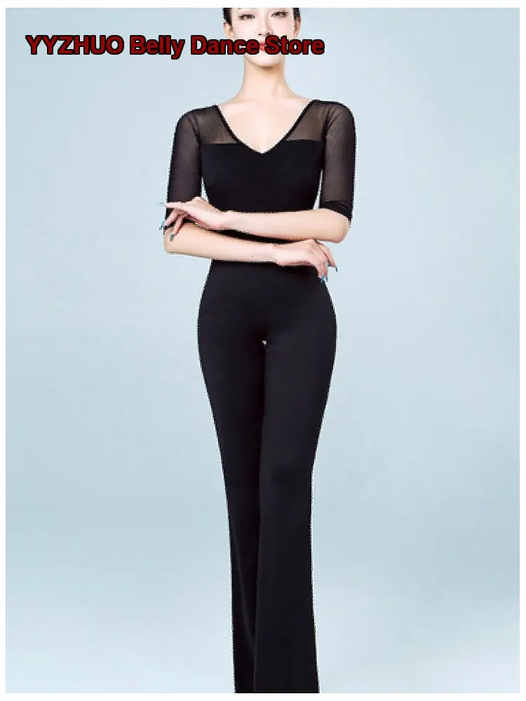 Women's Body Training Top Formal Walk V-Neck Micro Bell Sleeve Dance Practice Set