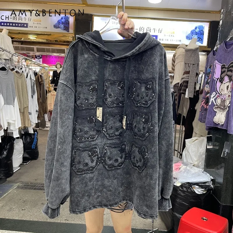 

2025 Autumn Heavy Industry New Age-Reducing Cartoon Hooded Sweatshirt For Women's Loose Casual Sweet Style Top Sudadera Mujer