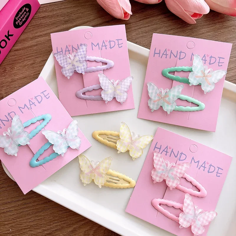 Doce pinza pelo transparente borboleta crianças clipe franja hairpin meninas antiderrapante crianças presilhas headwear decorativo adolescentes pinos