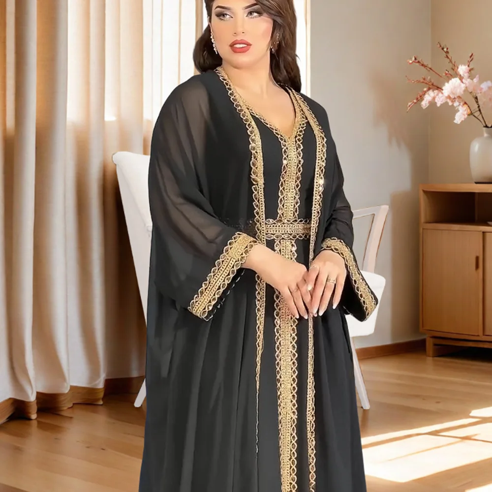 Open Abaya Dubai Luxury Kebaya for Women Muslim Dress Set Abayas Caftan Marocain Femme Jalabiya Djellaba Robe Musulmane Kaftan