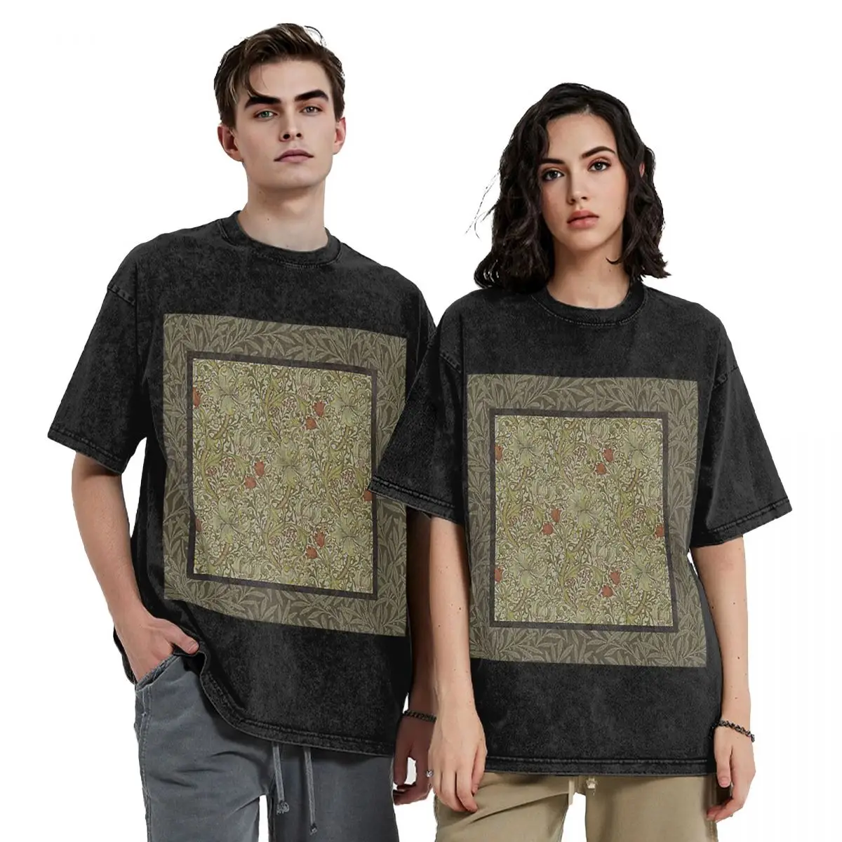 William Morris Bullerswood Hip Hop Short Sleeve T-Shirts Washed Tops Tees Streetwear T Shirt Printed for Men Women
