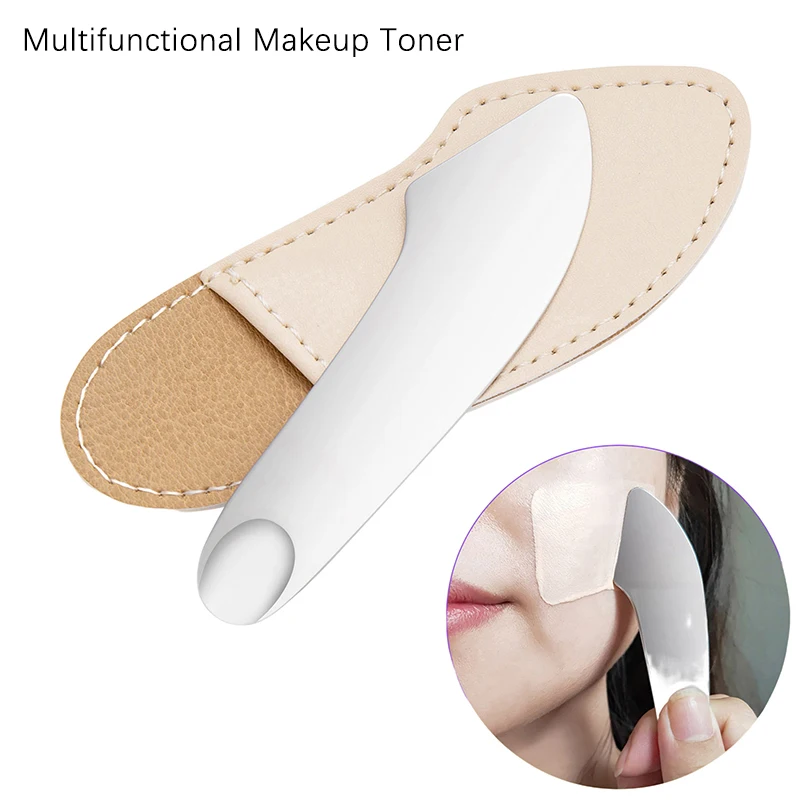 Stainless Steel Makeup Toner Spatula Double-end Cosmetic Cream Spoon Foundation Mixing Tool Cosmetic Make Up Tool With Case