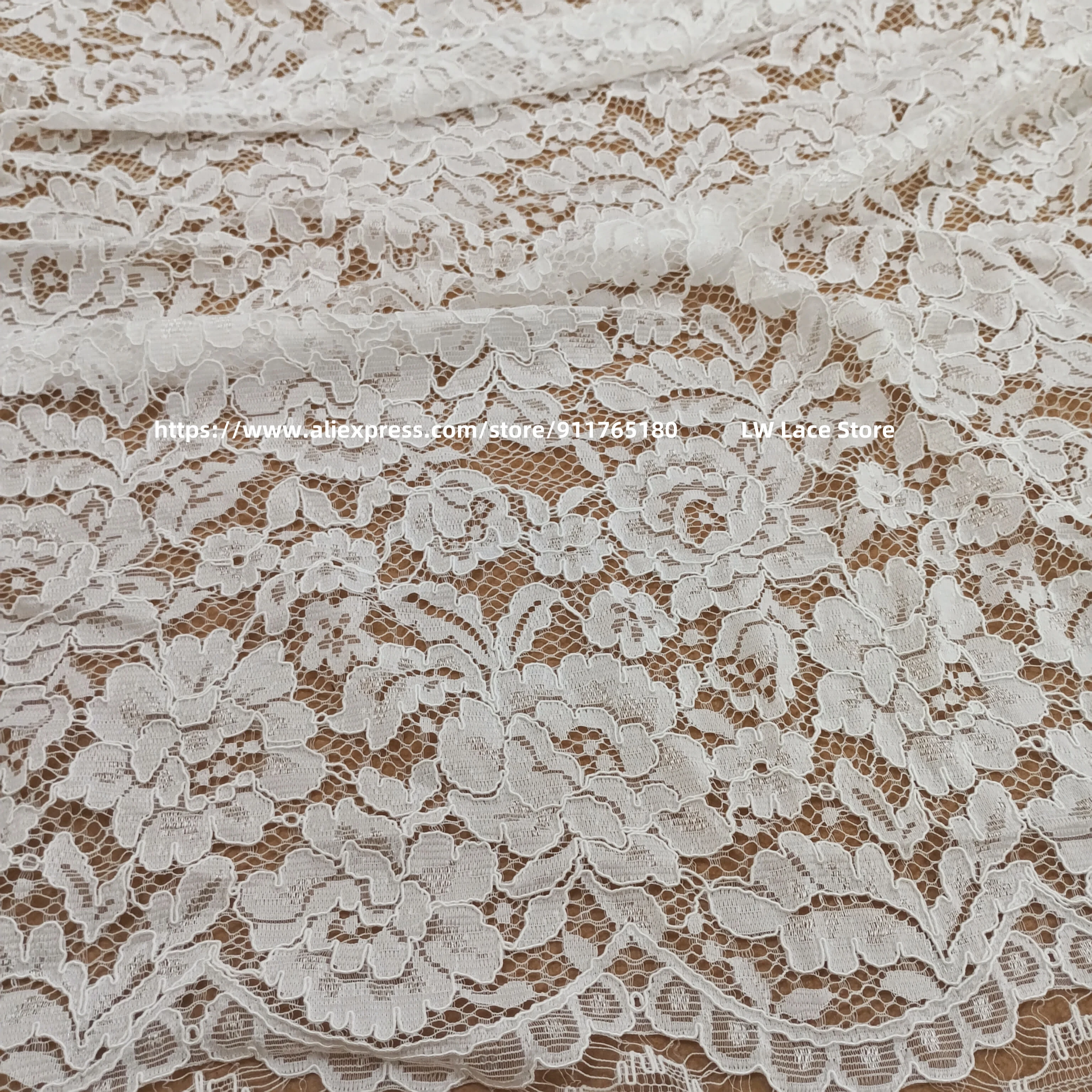 

1.45M Wide Bone Cord Off White Lace Fabric Allover Embossed Florals DIY Sewing Material Embellishments Polyester & Nylon 1M