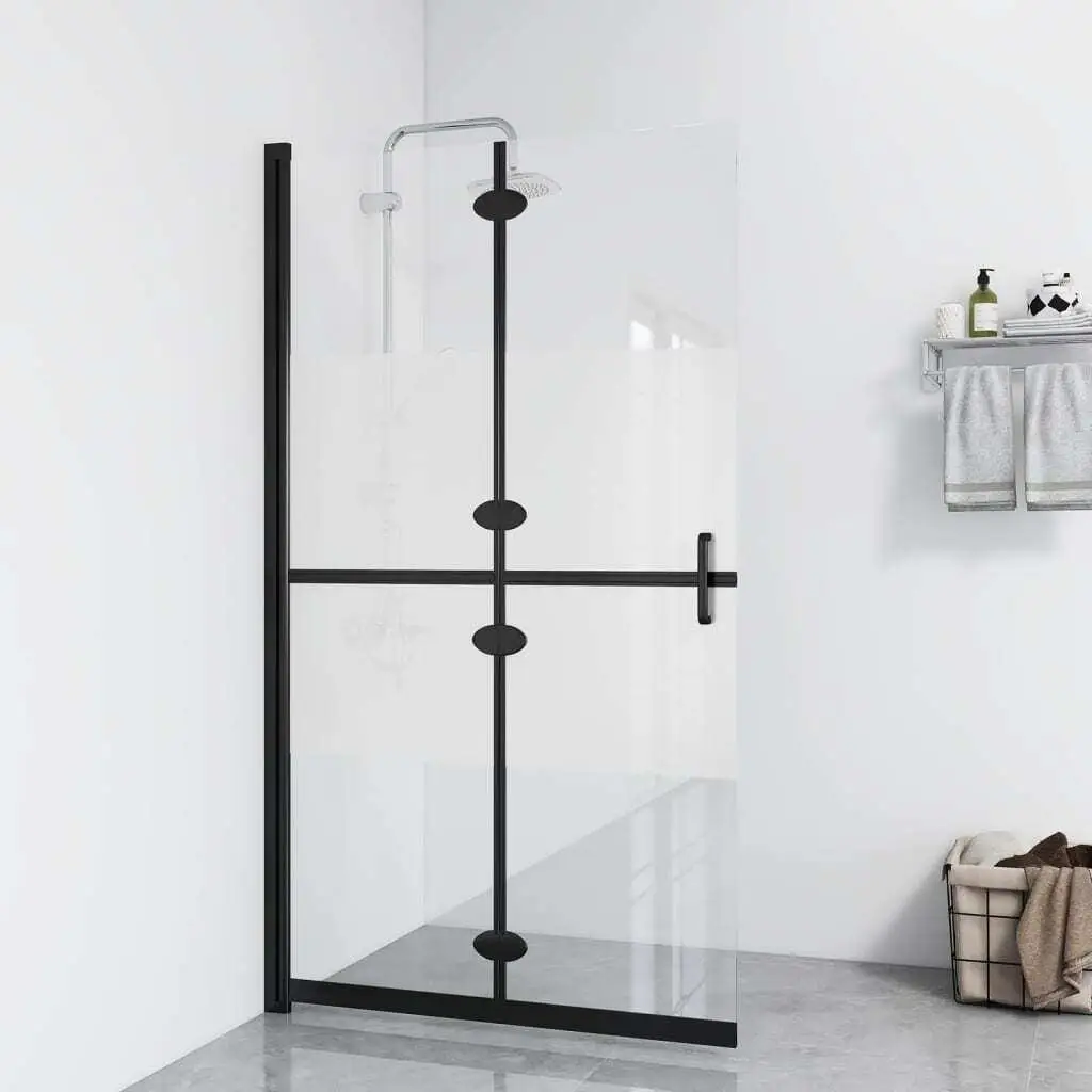 

Foldable Walk-In Shower Screen - Half Frosted ESG Glass, 47.2x74.8 Inches, Space-Saving Design