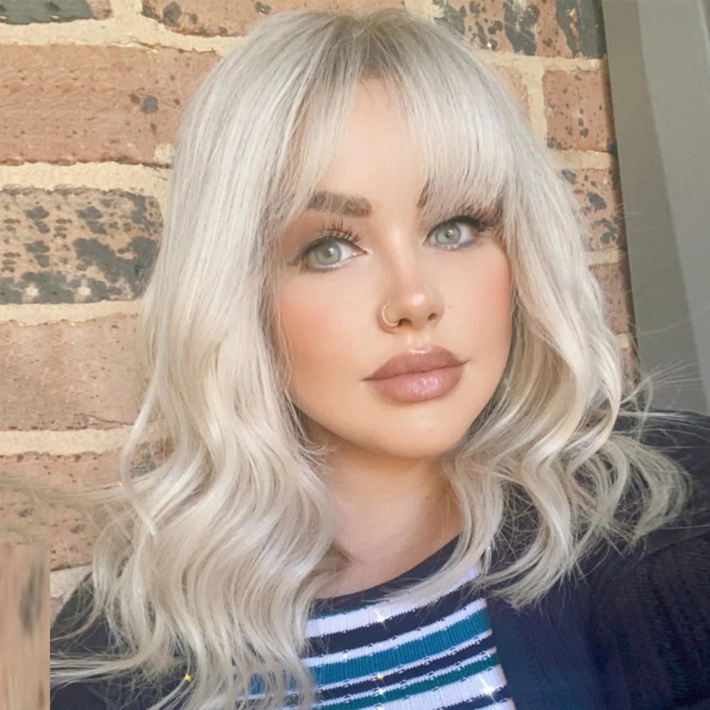 Ombre Platinum Blonde Colored Wig Short Bob Synthetic Lace Front Wigs for Women Dark Root Synthetic Hair Lace Frontal Wig