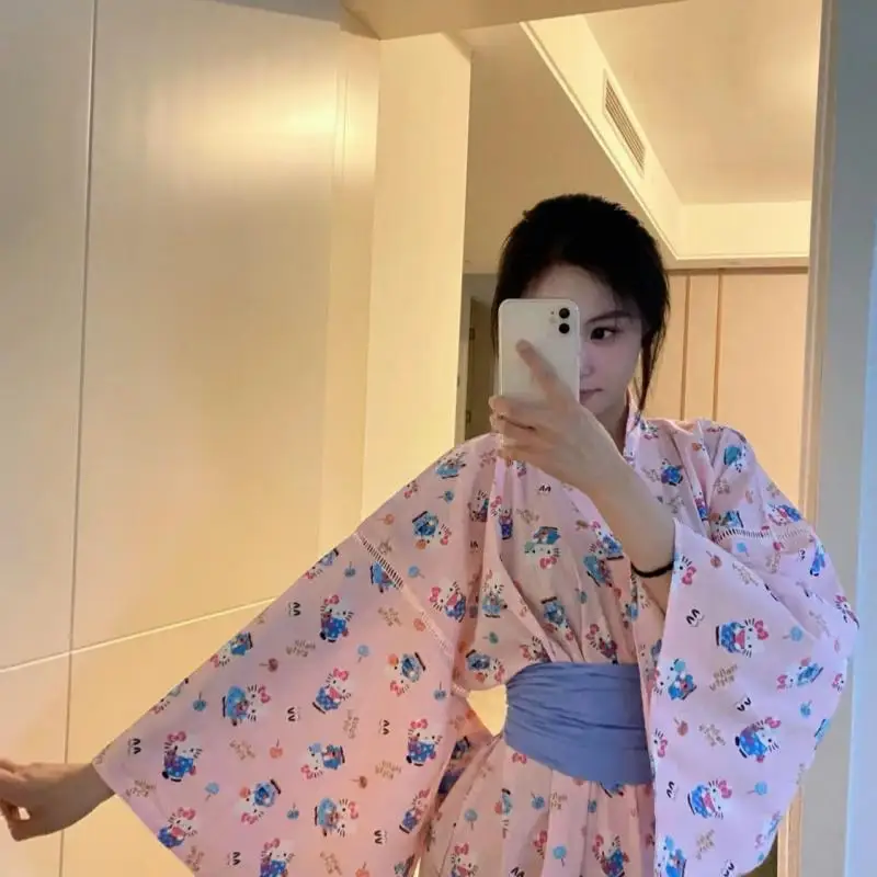 Sanrio Kawaii Kimono Albornoz Hello Kitty Kimono japonés Albornoz Pijamas Vestido novedad de verano niña pijama cómodo vestido regalo