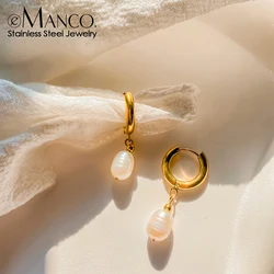 eManco 14K Gold-Plated Freshwater Pearl Pendant Ladies Party Earrings High-grade Stainless Steel Accessories Wholesale Factory