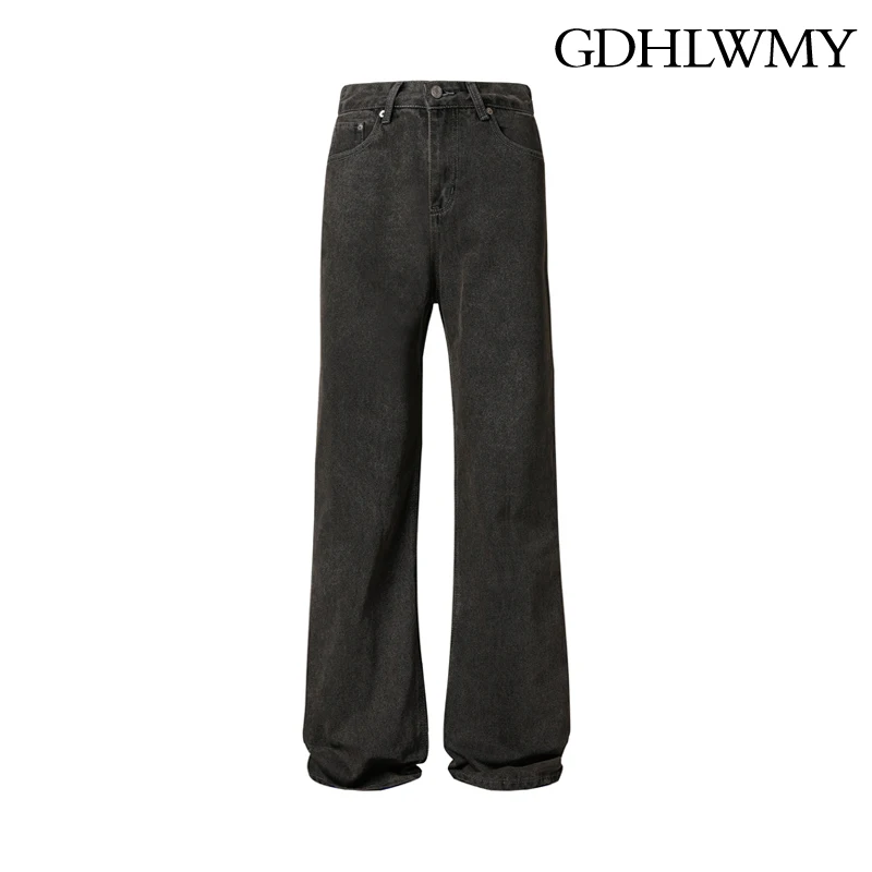 GDHLWMY 2024 New Four Seasons Water Washed Bent Knife Micro Ragged Jeans Floor Mopping Edition Men's and Women's Long Pants