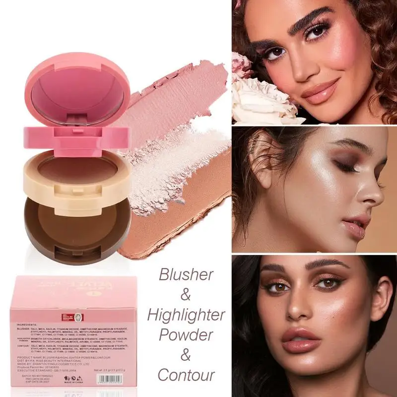 Bronzer And Highlighter Palette Bronzer Powder Highlight Blush Palette per il trucco del viso 3 In 1 impermeabili per evidenziare il Blushing