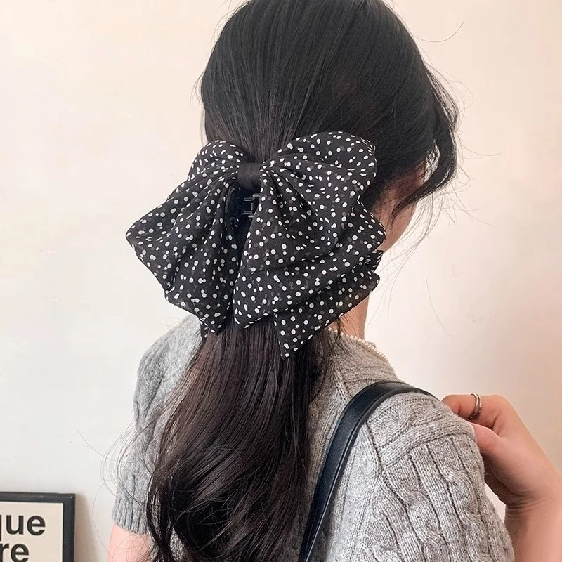 

Заколка для волос с большим бантом для женщин, элегантные винтажные заколки для волос с бантом, заколки в горошек, заколки, аксессуары для волос, головные уборы, 1 шт.