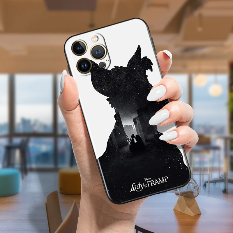 Disney Lady and the Tramp Case for Apple iPhone 15 14 Pro 13 12 Max Mini 11 XS Max X XR 7 8 Plus Black Phone Case Cover Coque