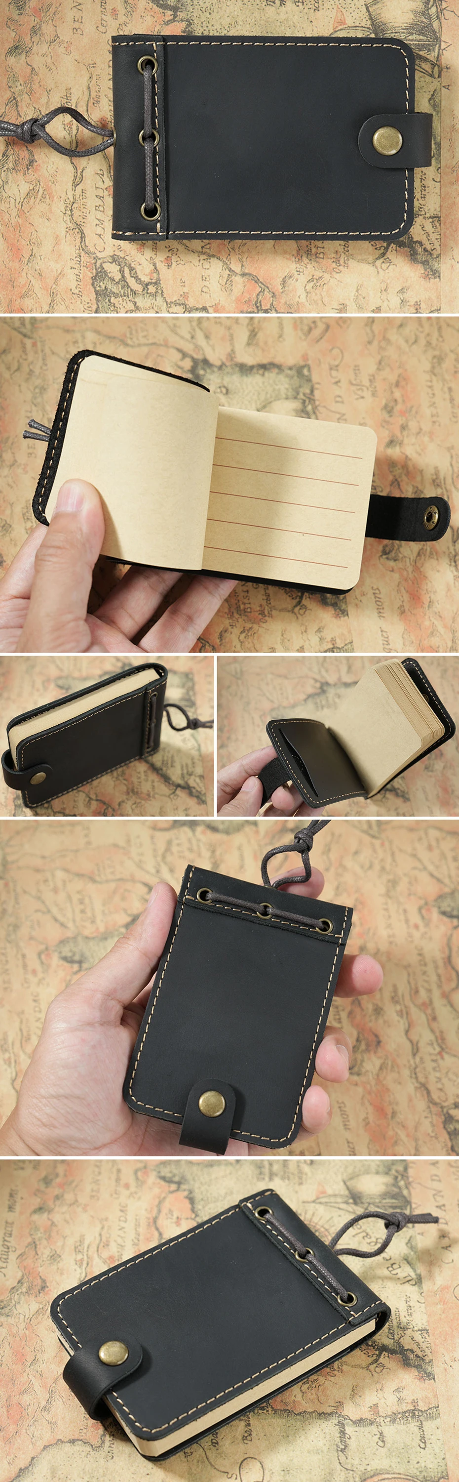 Tragbares Leder-Notizbuch, Mini-Notizblock, Skizzenbuch, Tagebuch, Reise, Büro, Schulbedarf – Detail 3