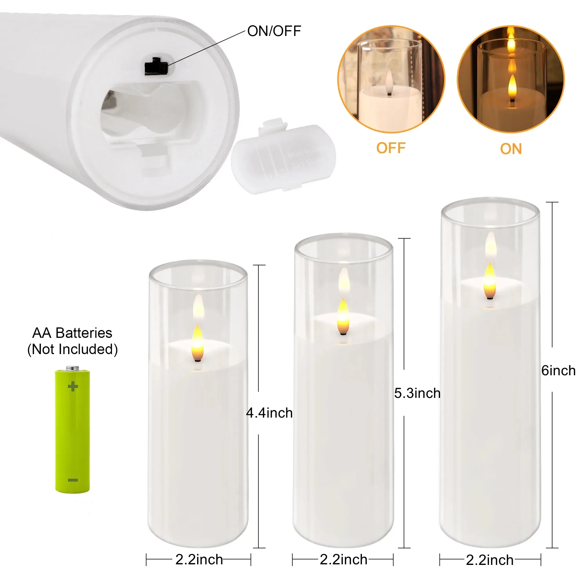 3Pcs Led Flameless Electric Candles Lamp Acrylic Battery Flickering Fake Tealight Candle Bulk for Festival Wedding Christmas