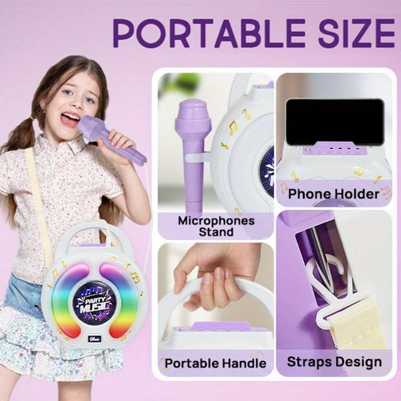 Portable Children Karaoke Toys with 2 Microphones Music Singing Machine Lighting Effect Toy for Boys Girls Gift