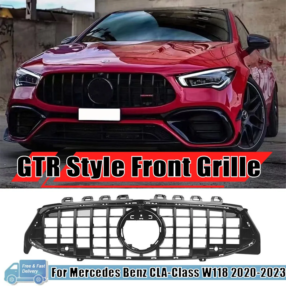 Glossy Black Gtr Stijl Bumper Grille Voor Mercedes Benz Cla-Klasse W118 20-23 Cla180 Cla200 Cla250 Claa35 Amg Voorbumper Grille