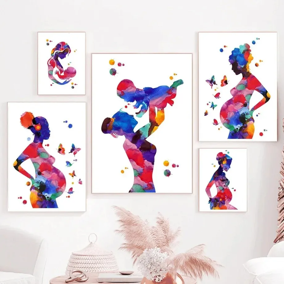 Pregnancy Art Print Woman With Child Watercolor Pregnant Woman Medical Art Poster Gynecology Midwifery Obstetrics OBGYN Wall Art