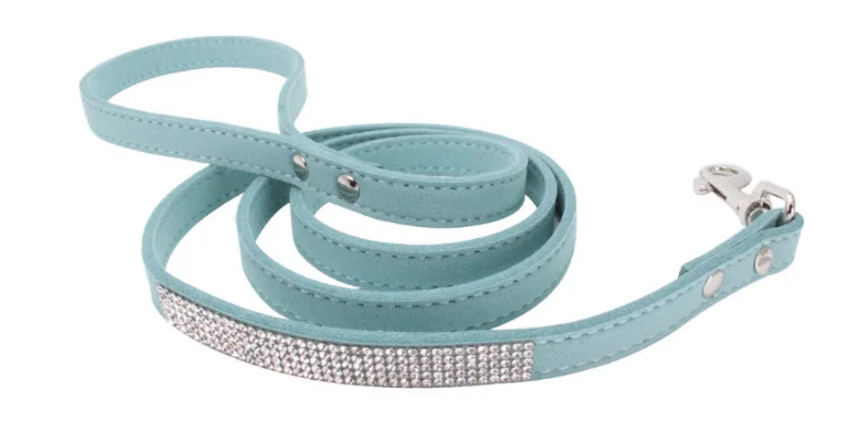 Suede Fiber Crystal Dog Collar Leashes Soft Glitter Rhinestone Dog Leashes with Zinc Alloy Buckle for Small Dogs Cats 120*1.5cm