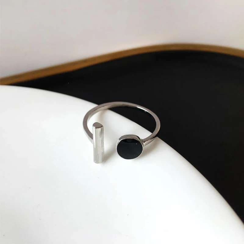 Mewanry Black Round Drop Glaze Cuff Rings For Women Couples Fashion Simple Elegant Classic Personality Birthday Jewelry Gifts