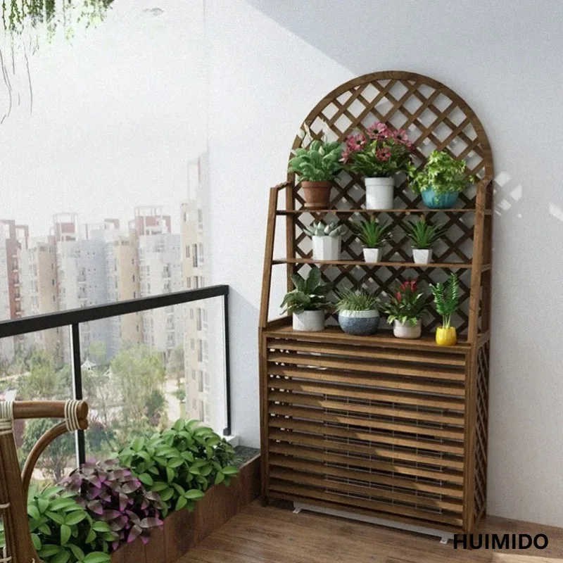 Air Conditioning External Unit Rack Balcony Flower Stand with Hanging Vines,Outdoor Garden Plant Shelf, Functional Garden Stand.
