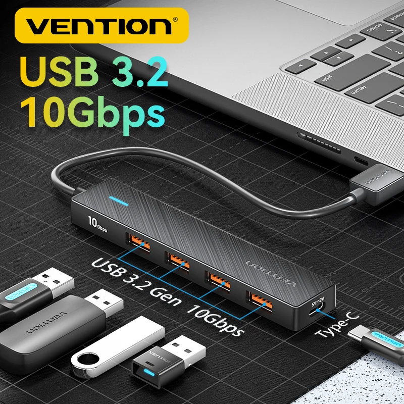 Vention New USB 3.2 Gen2 HUB 5 Ports Splitter 10Gbps USB A Type C HUB Multiport Adapter Laptop Expansion Desktop PC Accessories