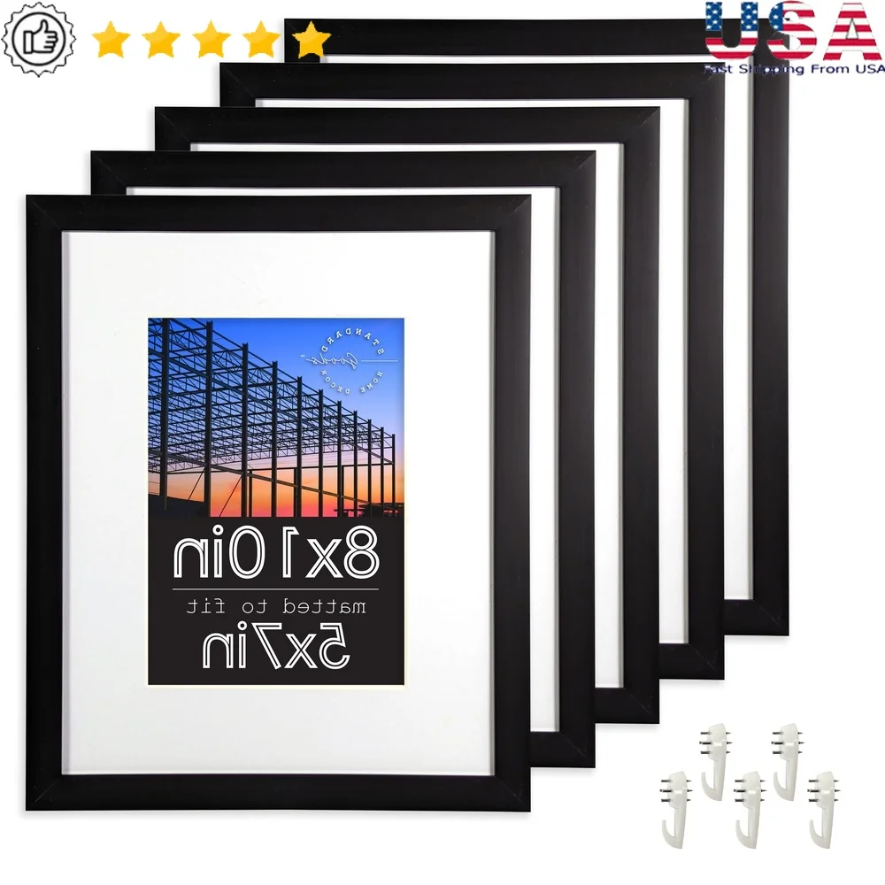 إطارات صور سوداء 8 × 10 5 عبوات غير لامعة 5 × 7 عرض جدار الطاولة معرض تأطير دائم مقاومة للكسر ديكور المنزل