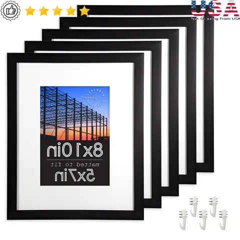 8x10 Black Picture Frames 5-Pack Matted 5x7 Tabletop Wall Display Gallery Framing Durable Shatter Resistance Home Decor