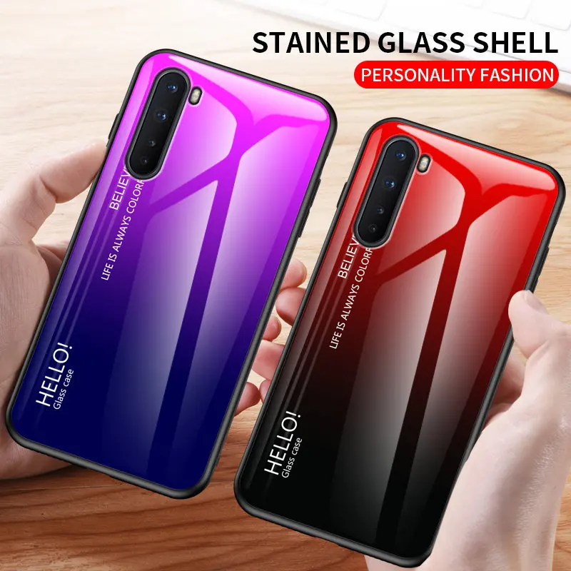 Oneplus 8 Nord AC2001 AC2003 5G Case Gradient Tempered Glass Back Cover Hard Case For One Plus Oneplus 8 Nord 5G Shell Protector