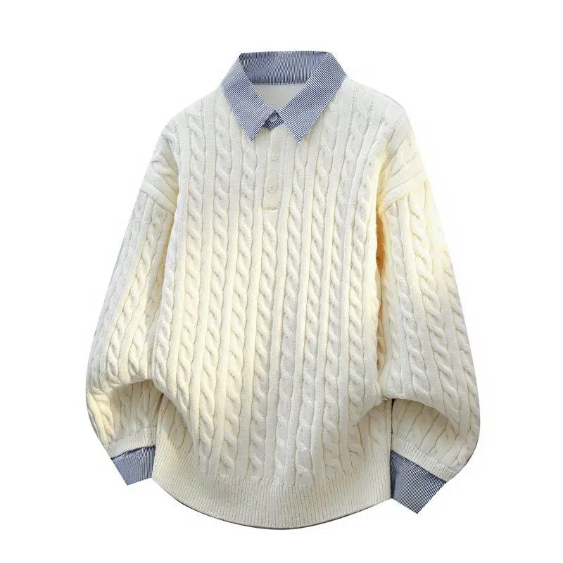

Новый осенне-зимний мужской вязаный свитер: повседневный, модный, молодежный, универсальный, имитация двухслойности, из полиэфирного волокна