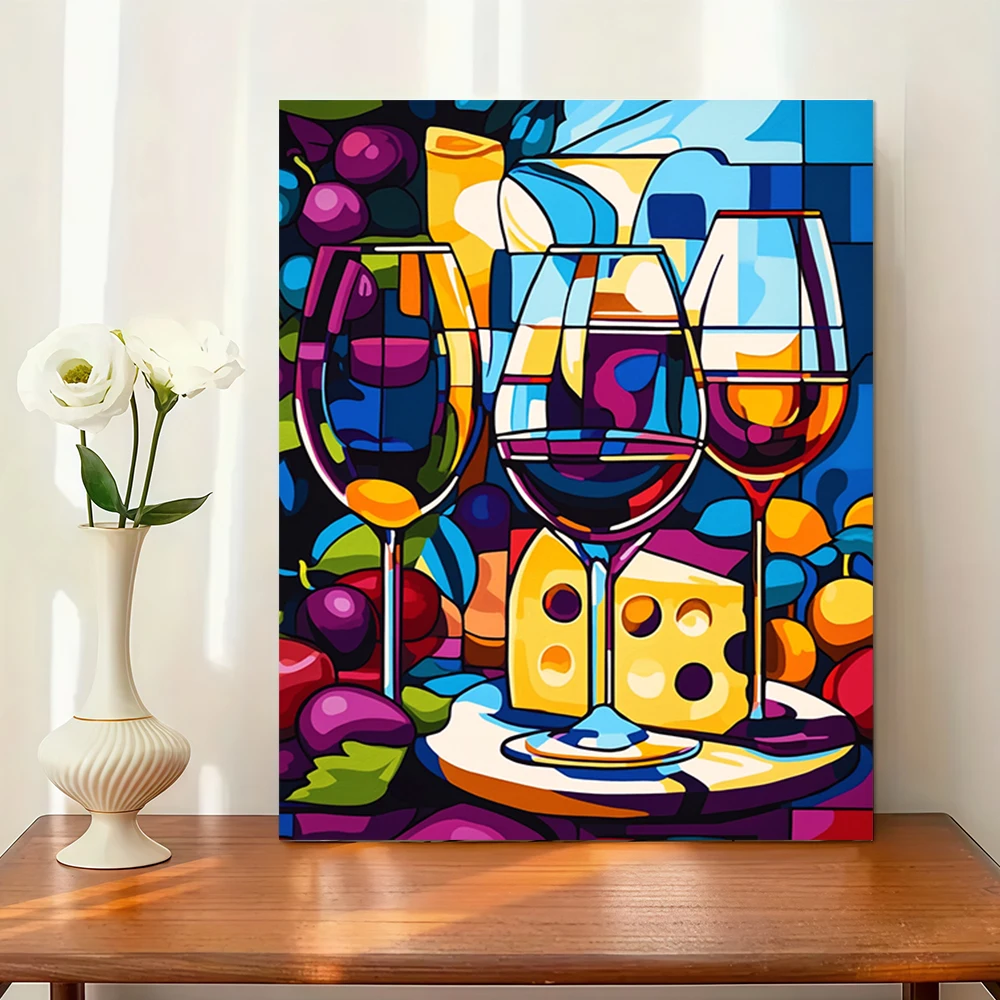 1 قطعة كرنفال النبيذ والجبن الملونة لتقوم بها بنفسك طقم الطلاء الرقمي الاكريليك للمبتدئين إطار ديكور جدران المنزل غير المدرجة #4