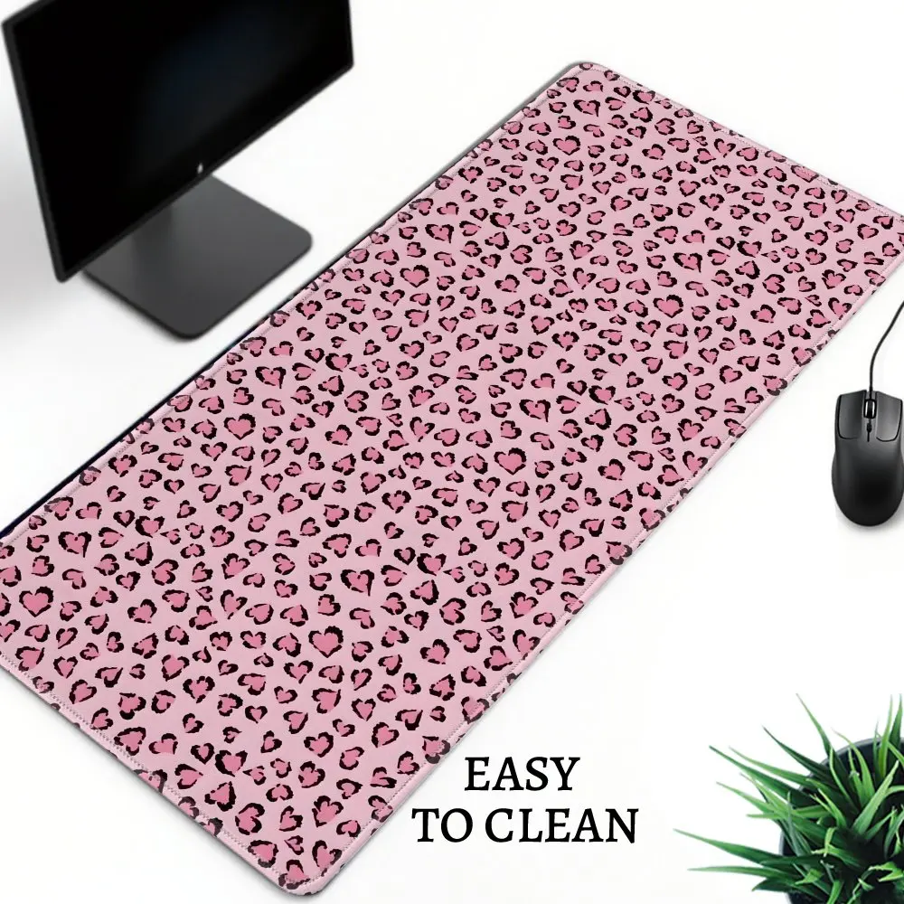 Gaming-Mauspad XXL Rosa Leopard Schreibtischunterlage Naturkautschuk Rutschfest Waschbar