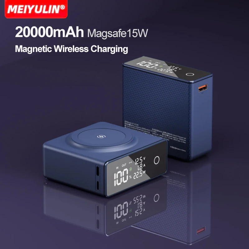 باور بانك لاسلكي 20000 مللي أمبير في الساعة محمول 3 في 1 USB C PD20W شاحن سريع باور بانك مغناطيسي لأجهزة الكمبيوتر المحمولة Magsafe iPhone 15 Xiaomi